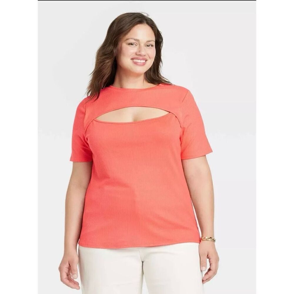 Ava & Viv Cutout Layer Ribbed Shirt 3X